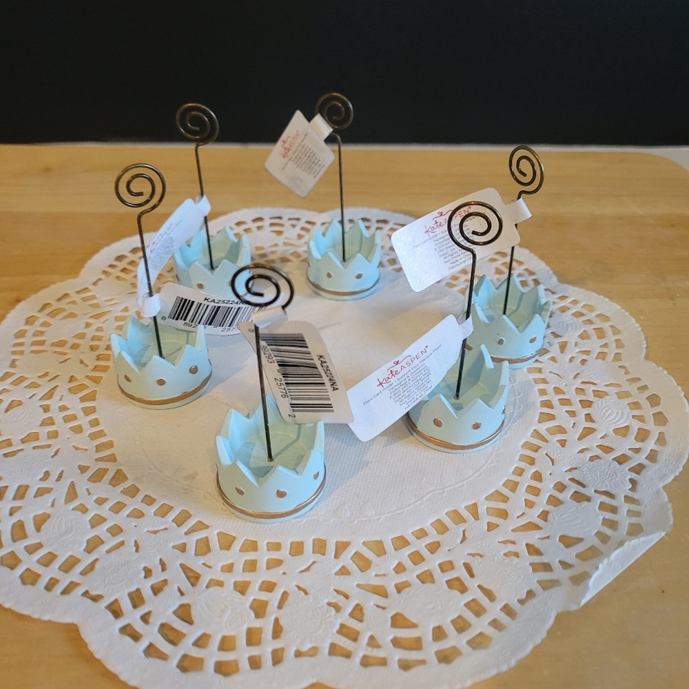 Set of 6 New Prince Crown Kate Aspen  Place Card/Picture Holder Blue & Gold